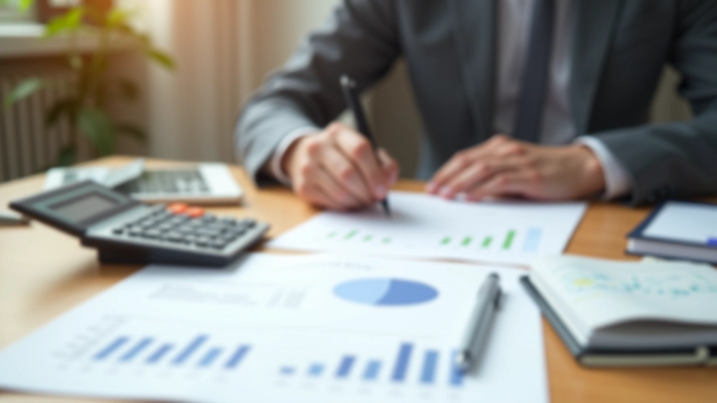 Calculator, pen, and financial statements spread on desk showing fee comparison analysis
