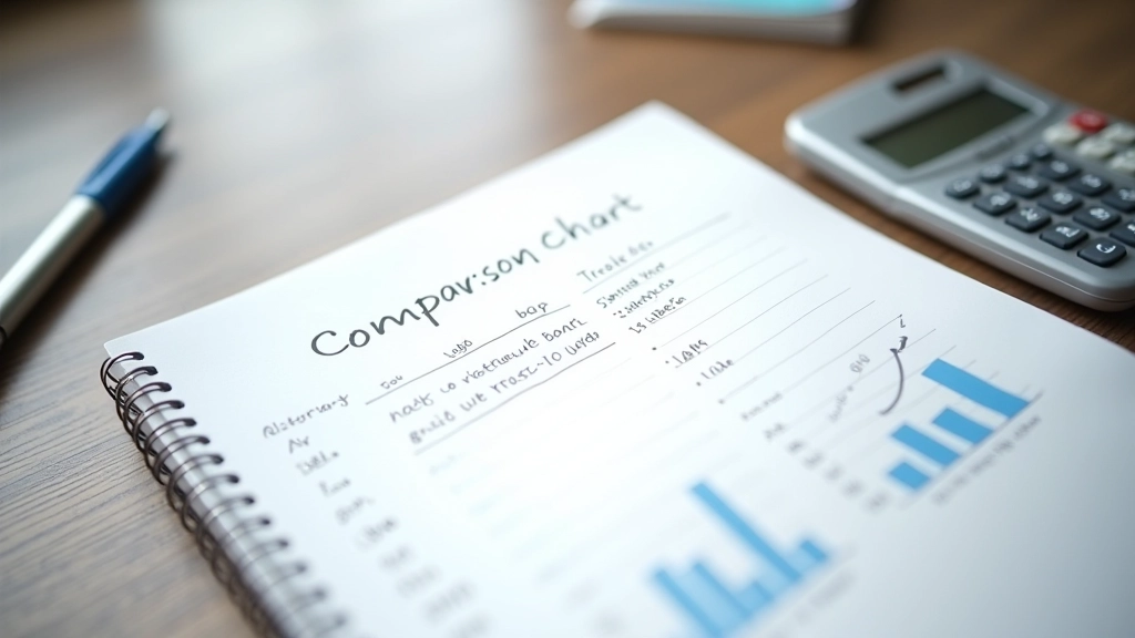 Notebook with handwritten comparison notes and banking information